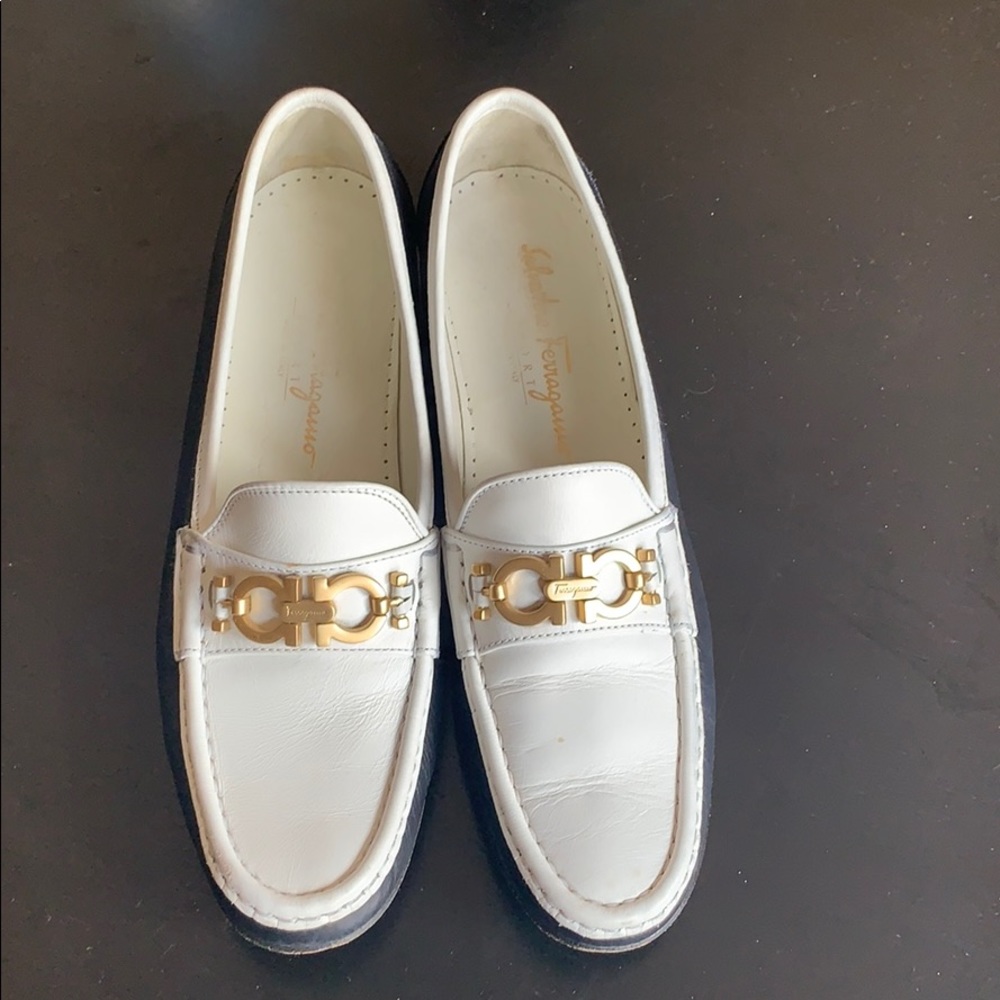 Salvatore Ferragamo Sport Navy & White Loafers